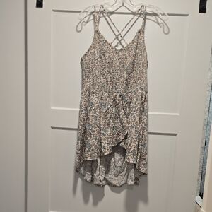 Maurices Cream and Blue Floral Tank Top with Crisscross Back